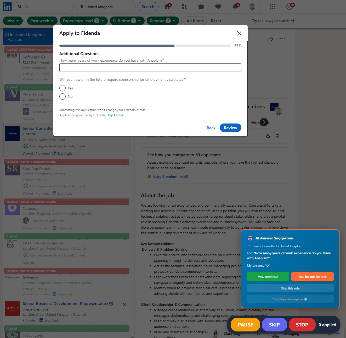 Confirmation balloon showing the AI's suggested answer with Yes/Edit/Skip buttons